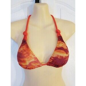 Vintage Victoria's Secret Y2K Halter Bikini Top S Orange Tie Dye Removable Pads